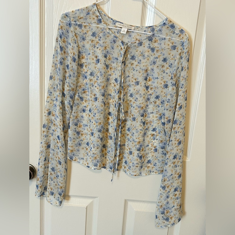 Chelsea and Violet open front tie blouse